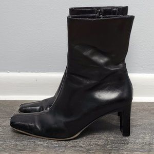 Zita Maria Italian Leather Square Toe Block Heel Front Seam Ankle Boots Size 6.5
